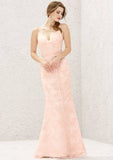 Long/Floor-Length Lace Satin Bridesmaid Dress, Sweetheart Neckline, Sleeveless BM bride