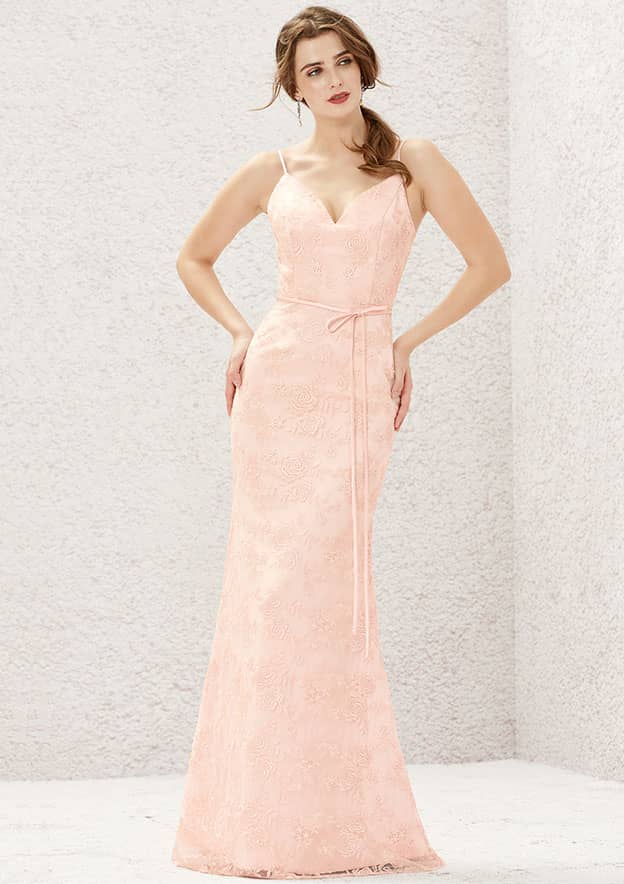 Long/Floor-Length Lace Satin Bridesmaid Dress, Sweetheart Neckline, Sleeveless BM bride