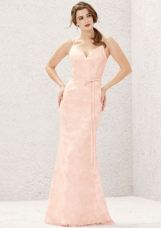 Long/Floor-Length Lace Satin Bridesmaid Dress, Sweetheart Neckline, Sleeveless BM bride