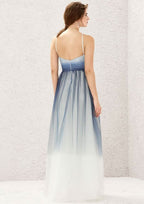 Long/Floor-Length Tulle Bridesmaid Dress, A-Line Cut, Halter Neck, Sleeveless, With Pleating BM bride
