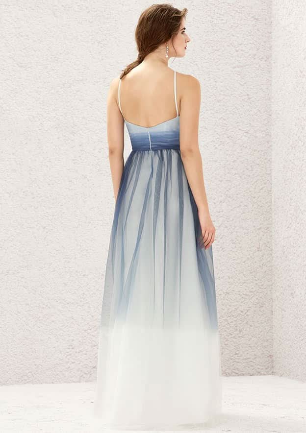 Long/Floor-Length Tulle Bridesmaid Dress, A-Line Cut, Halter Neck, Sleeveless, With Pleating BM bride