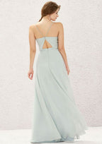 Long/Floor-Length Chiffon Bridesmaid Dress, A-Line Cut, Sweetheart Neckline, Sleeveless, With Pleating BM bride