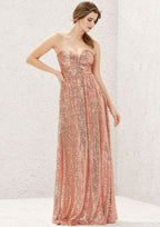 Long/Floor-Length Sequined Bridesmaid Dress, A-Line Cut, Sweetheart Neckline, Sleeveless, With Pleating BM bride