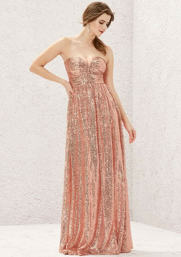 Long/Floor-Length Sequined Bridesmaid Dress, A-Line Cut, Sweetheart Neckline, Sleeveless, With Pleating BM bride