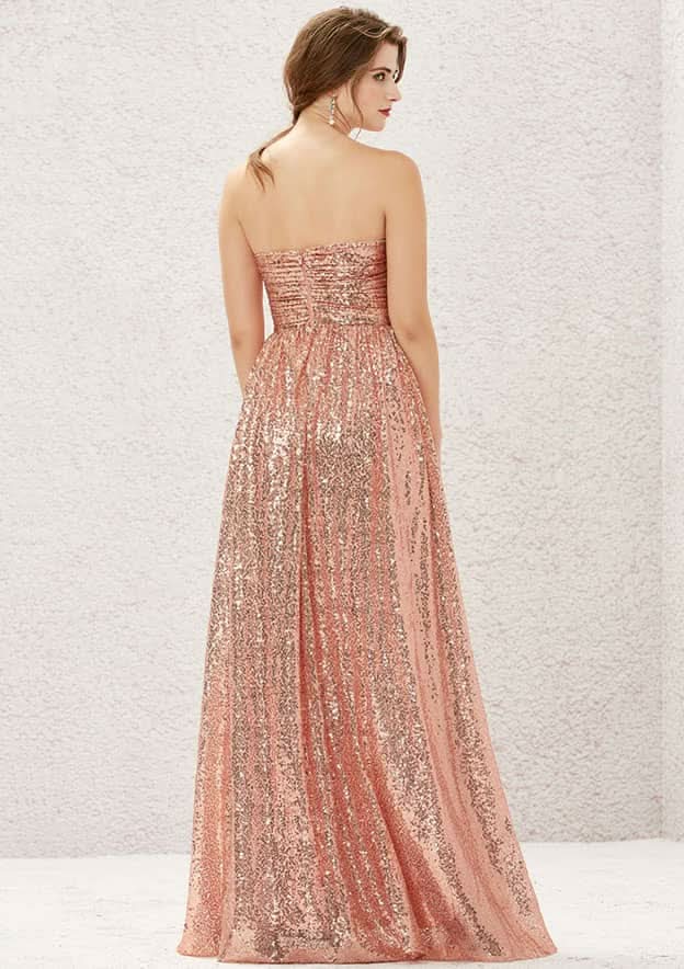 Long/Floor-Length Sequined Bridesmaid Dress, A-Line Cut, Sweetheart Neckline, Sleeveless, With Pleating BM bride