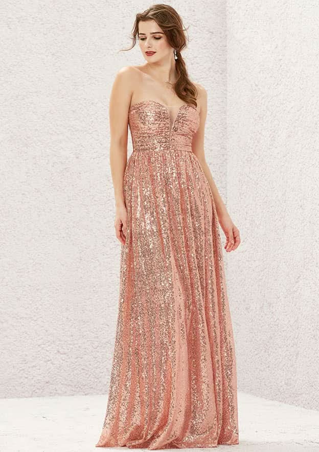 Long/Floor-Length Sequined Bridesmaid Dress, A-Line Cut, Sweetheart Neckline, Sleeveless, With Pleating BM bride