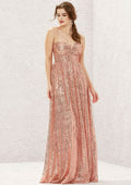 Long/Floor-Length Sequined Bridesmaid Dress, A-Line Cut, Sweetheart Neckline, Sleeveless, With Pleating BM bride
