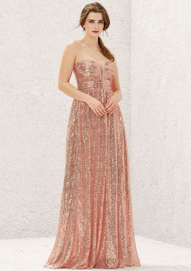 Long/Floor-Length Sequined Bridesmaid Dress, A-Line Cut, Sweetheart Neckline, Sleeveless, With Pleating BM bride