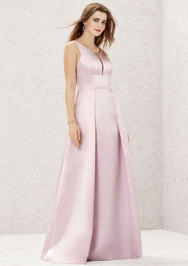 Long/Floor-Length Satin Bridesmaid Dress, A-Line Cut, Scoop Neck, Sleeveless BM bride