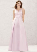 Long/Floor-Length Satin Bridesmaid Dress, A-Line Cut, Scoop Neck, Sleeveless BM bride
