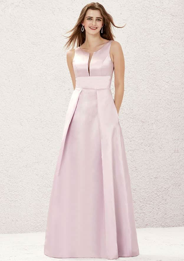 Long/Floor-Length Satin Bridesmaid Dress, A-Line Cut, Scoop Neck, Sleeveless BM bride
