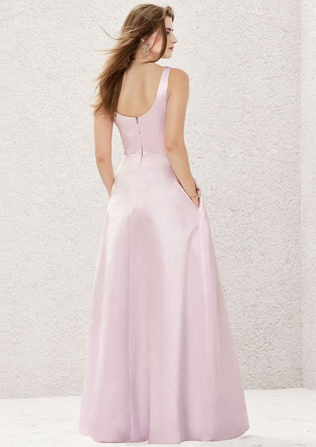 Long/Floor-Length Satin Bridesmaid Dress, A-Line Cut, Scoop Neck, Sleeveless BM bride