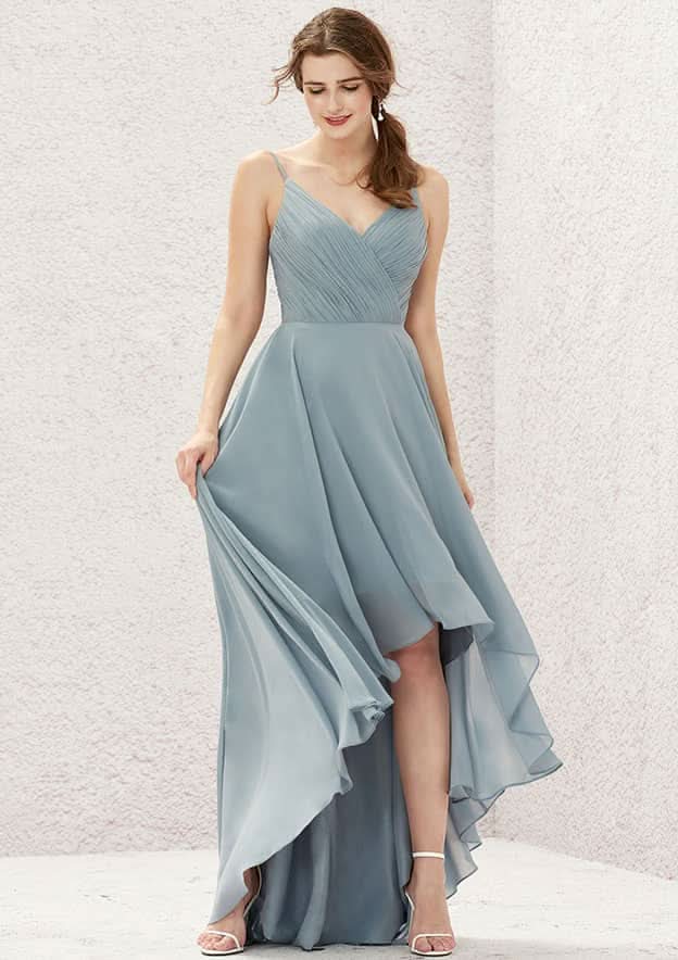 Asymmetrical Chiffon Bridesmaid Dress, Sweetheart Neckline, Sleeveless, With Pleats BM bride