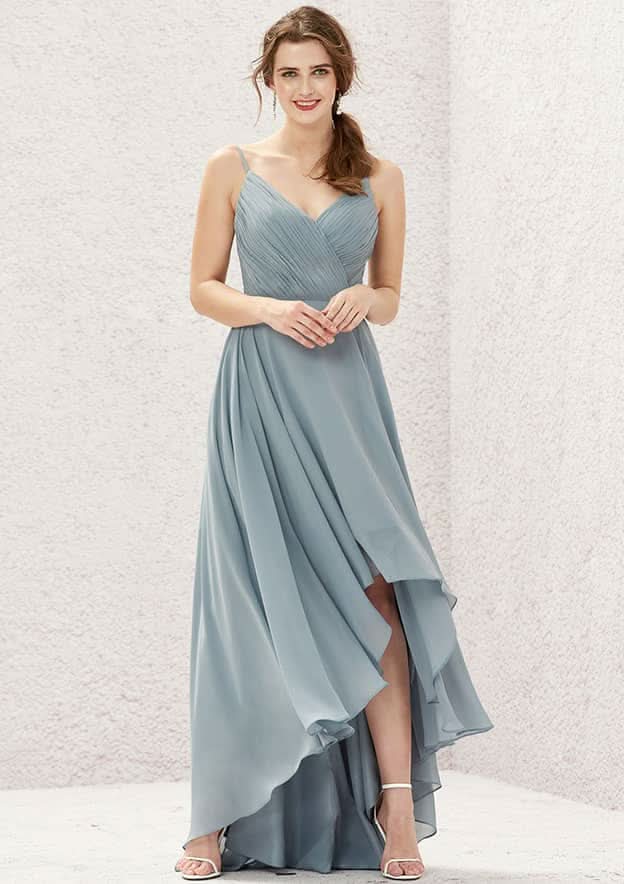 Asymmetrical Chiffon Bridesmaid Dress, Sweetheart Neckline, Sleeveless, With Pleats BM bride