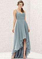 Asymmetrical Chiffon Bridesmaid Dress, Sweetheart Neckline, Sleeveless, With Pleats BM bride
