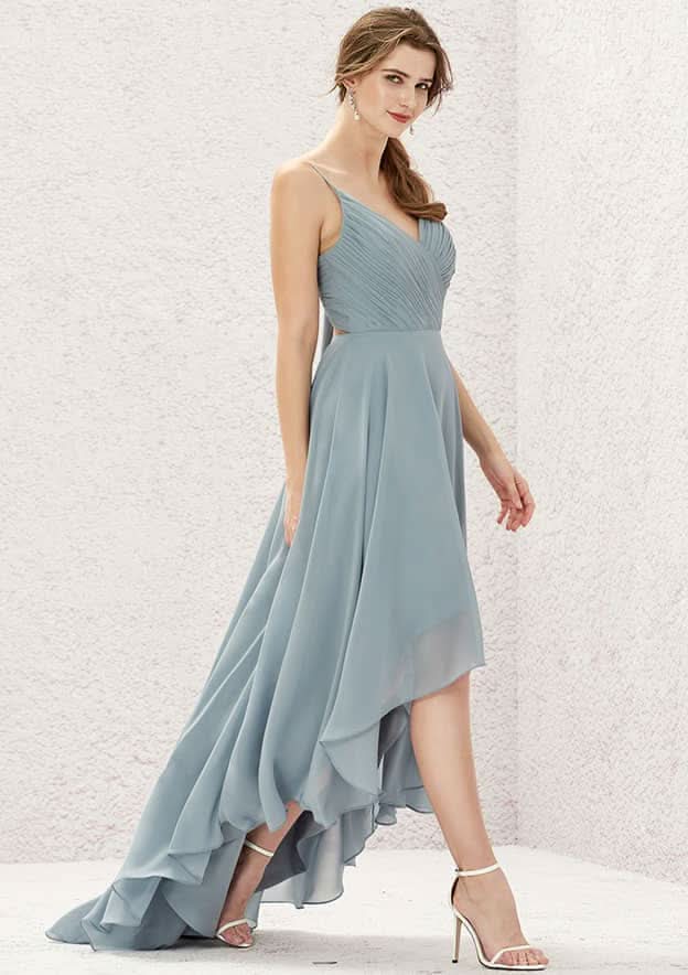 Asymmetrical Chiffon Bridesmaid Dress, Sweetheart Neckline, Sleeveless, With Pleats BM bride