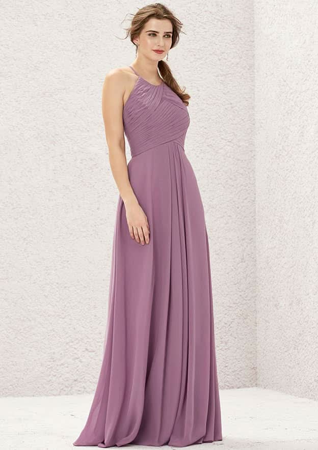 Long/Floor-Length Chiffon Bridesmaid Dress, Halter Neckline, Sleeveless, With Pleats (Duplicate, But Keeping For Variety) BM bride