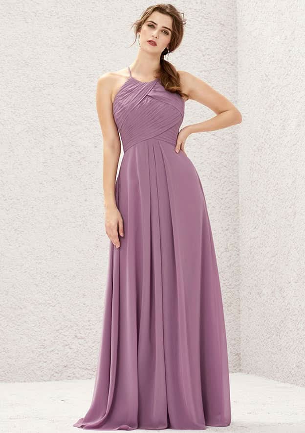 Long/Floor-Length Chiffon Bridesmaid Dress, Halter Neckline, Sleeveless, With Pleats (Duplicate, But Keeping For Variety) BM bride