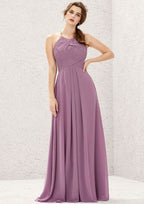 Long/Floor-Length Chiffon Bridesmaid Dress, Halter Neckline, Sleeveless, With Pleats (Duplicate, But Keeping For Variety) BM bride