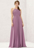 Long/Floor-Length Chiffon Bridesmaid Dress, Halter Neckline, Sleeveless, With Pleats (Duplicate, But Keeping For Variety) BM bride