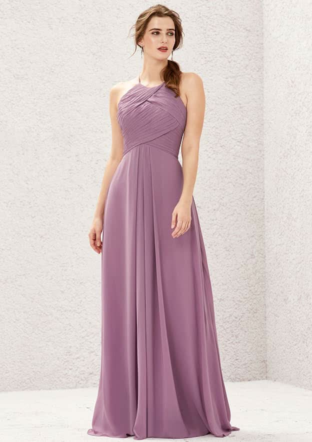 Long/Floor-Length Chiffon Bridesmaid Dress, Halter Neckline, Sleeveless, With Pleats (Duplicate, But Keeping For Variety) BM bride