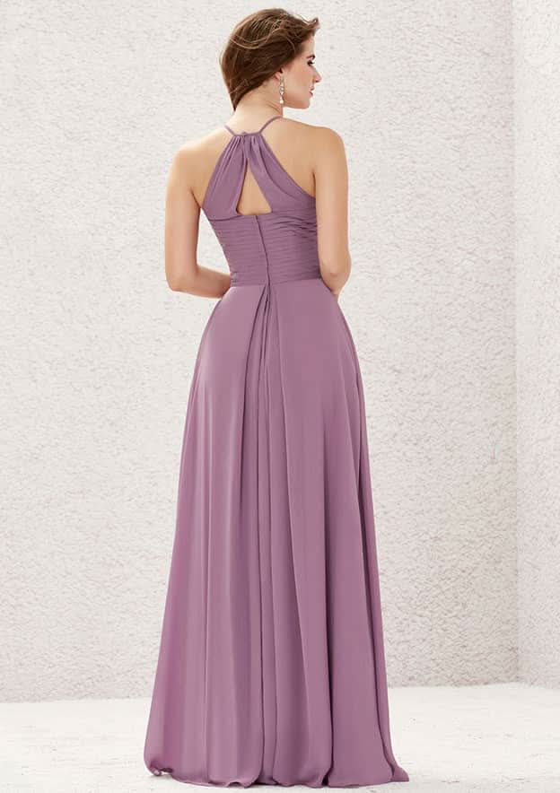 Long/Floor-Length Chiffon Bridesmaid Dress, Halter Neckline, Sleeveless, With Pleats (Duplicate, But Keeping For Variety) BM bride