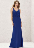 Long/Floor-Length Chiffon Bridesmaid Dress, V-Neck, Sleeveless BM bride