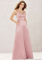 Long/Floor-Length Satin Bridesmaid Dress, A-Line Cut, V-Neck, Sleeveless BM bride