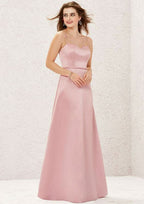 Long/Floor-Length Satin Bridesmaid Dress, A-Line Cut, V-Neck, Sleeveless BM bride