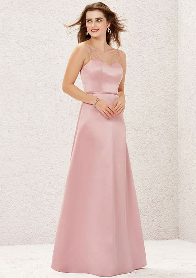 Long/Floor-Length Satin Bridesmaid Dress, A-Line Cut, V-Neck, Sleeveless BM bride