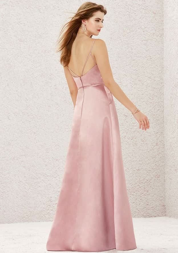 Long/Floor-Length Satin Bridesmaid Dress, A-Line Cut, V-Neck, Sleeveless BM bride