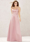 Long/Floor-Length Satin Bridesmaid Dress, A-Line Cut, V-Neck, Sleeveless BM bride