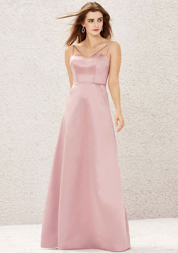 Long/Floor-Length Satin Bridesmaid Dress, A-Line Cut, V-Neck, Sleeveless BM bride