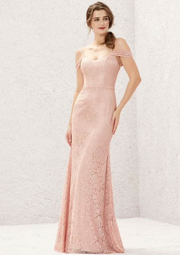 Long/Floor-Length Lace Bridesmaid Dress, Trumpet/Mermaid Cut, Sweetheart Neckline, Sleeveless BM bride