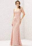 Long/Floor-Length Lace Bridesmaid Dress, Trumpet/Mermaid Cut, Sweetheart Neckline, Sleeveless BM bride