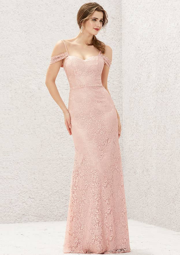 Long/Floor-Length Lace Bridesmaid Dress, Trumpet/Mermaid Cut, Sweetheart Neckline, Sleeveless BM bride
