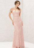 Long/Floor-Length Lace Bridesmaid Dress, Trumpet/Mermaid Cut, Sweetheart Neckline, Sleeveless BM bride