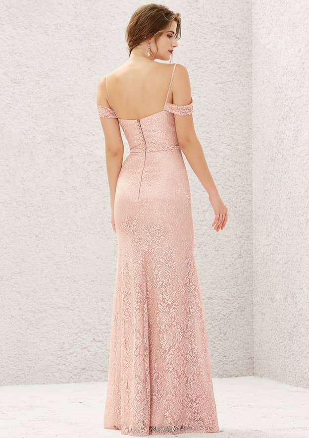 Long/Floor-Length Lace Bridesmaid Dress, Trumpet/Mermaid Cut, Sweetheart Neckline, Sleeveless BM bride