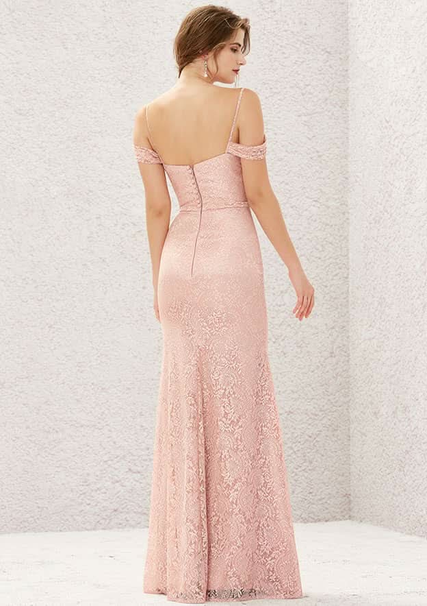 Long/Floor-Length Lace Bridesmaid Dress, Trumpet/Mermaid Cut, Sweetheart Neckline, Sleeveless BM bride