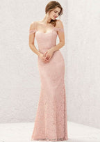 Long/Floor-Length Lace Bridesmaid Dress, Trumpet/Mermaid Cut, Sweetheart Neckline, Sleeveless BM bride