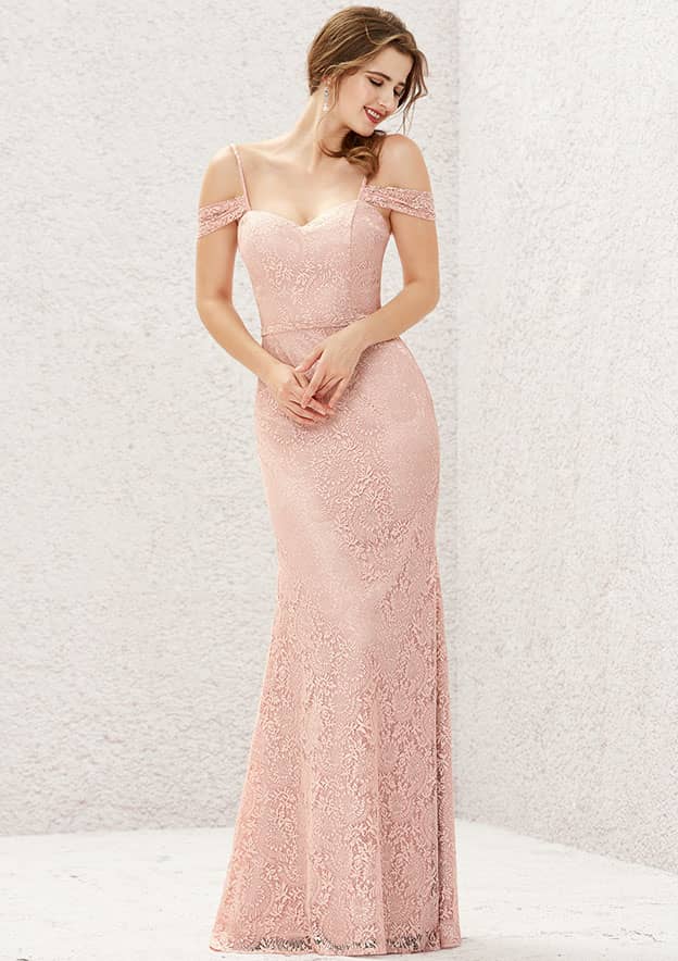 Long/Floor-Length Lace Bridesmaid Dress, Trumpet/Mermaid Cut, Sweetheart Neckline, Sleeveless BM bride