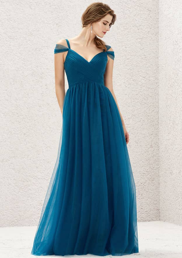 Long/Floor-Length Tulle Bridesmaid Dress, A-Line Cut, Sweetheart Neckline, Sleeveless, With Pleating BM bride