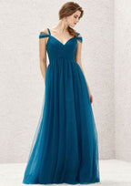 Long/Floor-Length Tulle Bridesmaid Dress, A-Line Cut, Sweetheart Neckline, Sleeveless, With Pleating BM bride