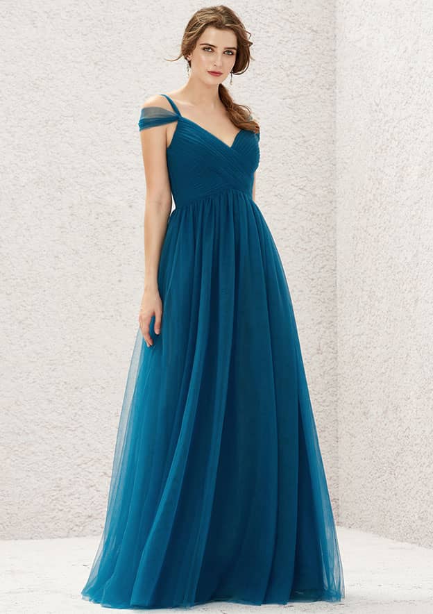 Long/Floor-Length Tulle Bridesmaid Dress, A-Line Cut, Sweetheart Neckline, Sleeveless, With Pleating BM bride