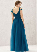 Long/Floor-Length Tulle Bridesmaid Dress, A-Line Cut, Sweetheart Neckline, Sleeveless, With Pleating BM bride
