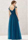 Long/Floor-Length Tulle Bridesmaid Dress, A-Line Cut, Sweetheart Neckline, Sleeveless, With Pleating BM bride