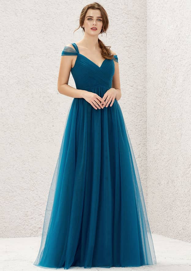 Long/Floor-Length Tulle Bridesmaid Dress, A-Line Cut, Sweetheart Neckline, Sleeveless, With Pleating BM bride
