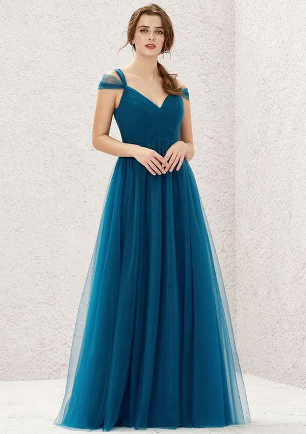 Long/Floor-Length Tulle Bridesmaid Dress, A-Line Cut, Sweetheart Neckline, Sleeveless, With Pleating BM bride