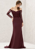 Long/Floor-Length Chiffon Bridesmaid Dress, Off-The-Shoulder Neckline, 3/4 Sleeve, Sweep Train, With Pleated Lace BM bride