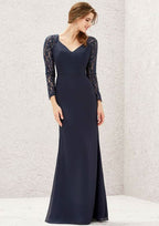 Long/Floor-Length Lace Chiffon Bridesmaid Dress, Sheath/Column Cut, Sweetheart Neckline, 3/4 Sleeve BM bride